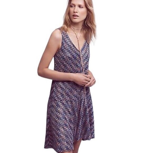 Anthropologie Maeve Drop Waist Zig Zag Swing‎ Dress Size S Dark Blue Multicolor - Picture 5 of 12